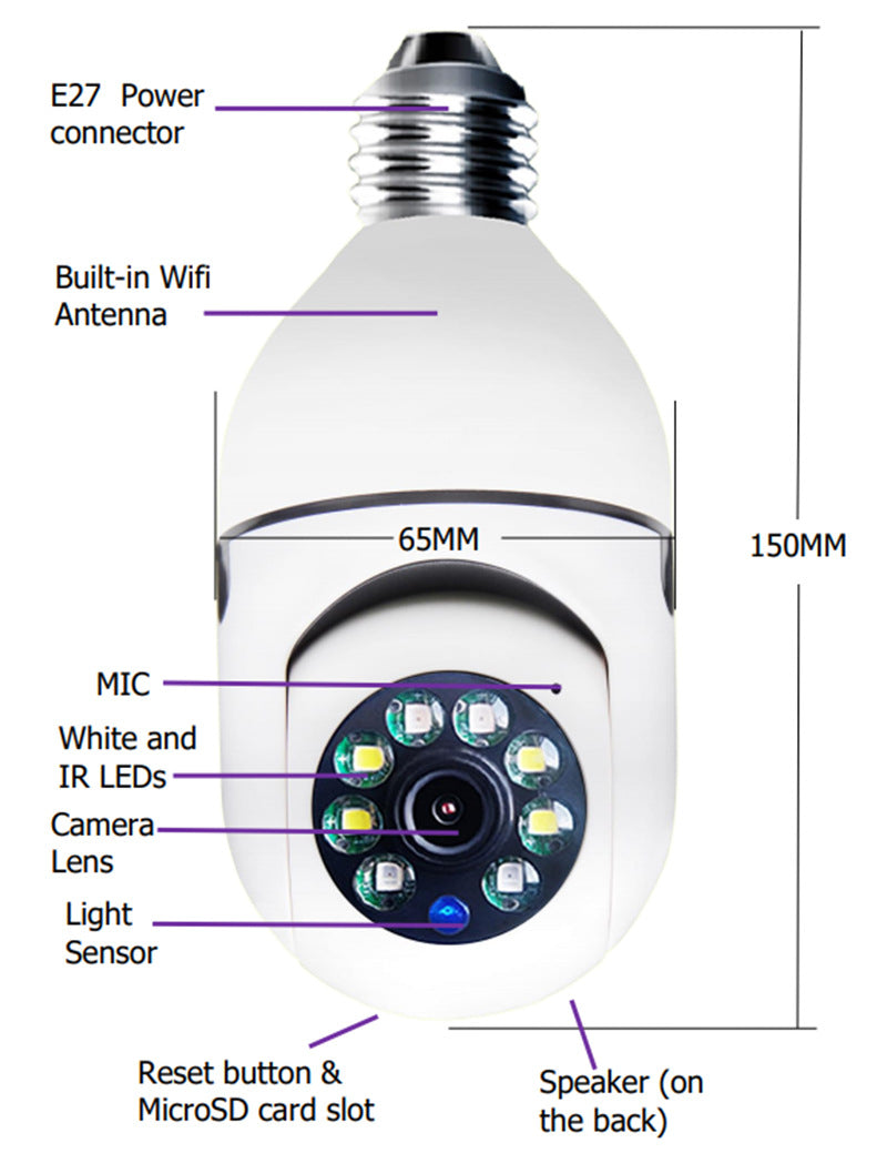 WiFi CAMERA 1080P Bulb 4X Zoom Camera